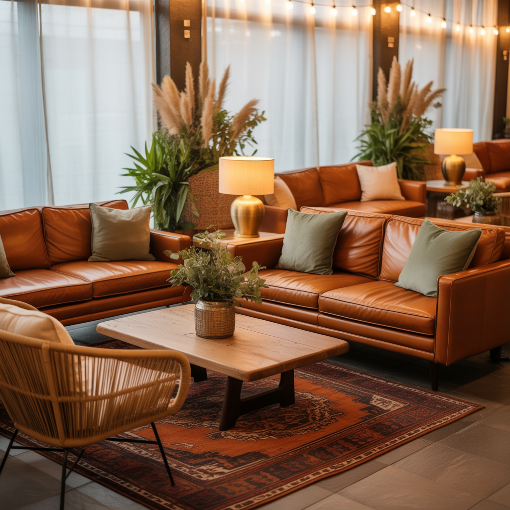 Reception Lounge in Burnt Orange and Sage Green