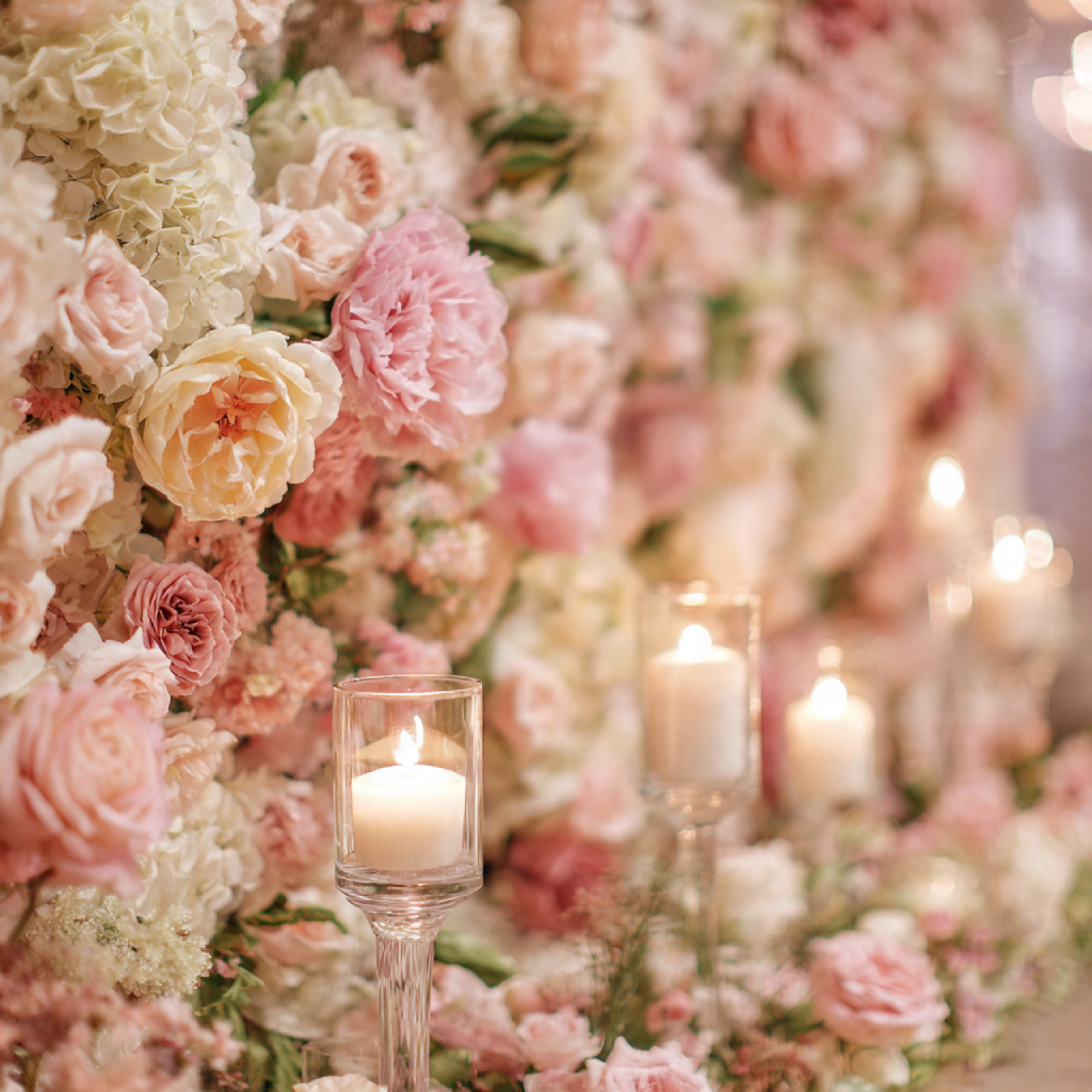 Romantic Peony and Hydrangea Wedding Flower Wall