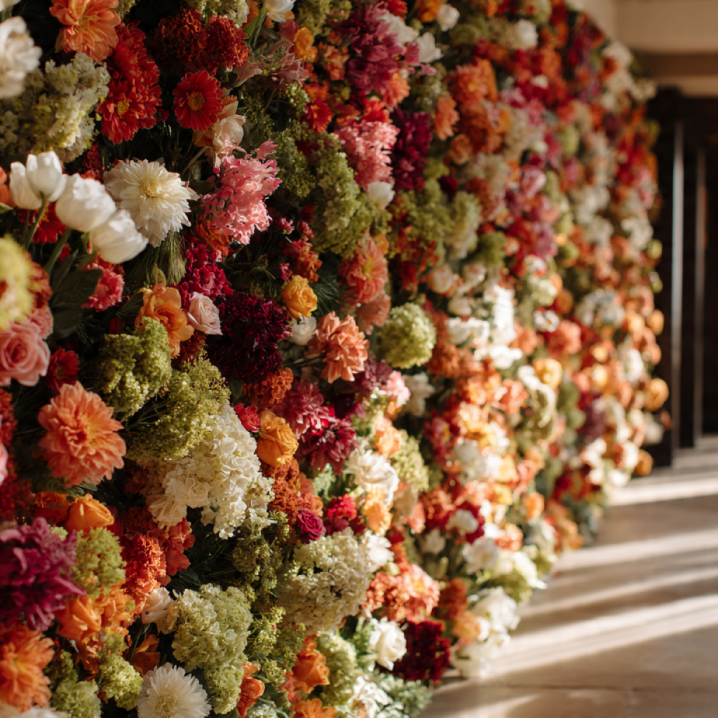 Seasonal Bloom Wedding Flower Wall