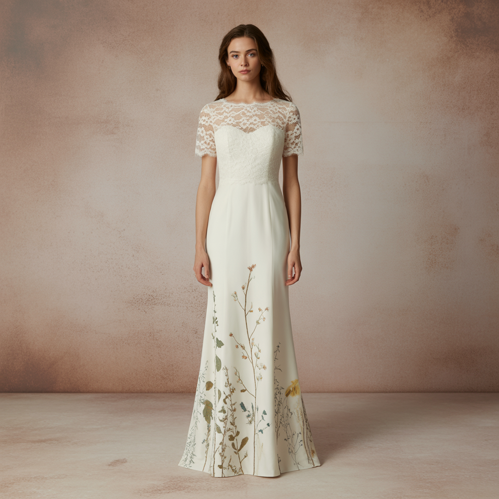 Sheath Silhouette Dress with Botanical Print or Appliqué