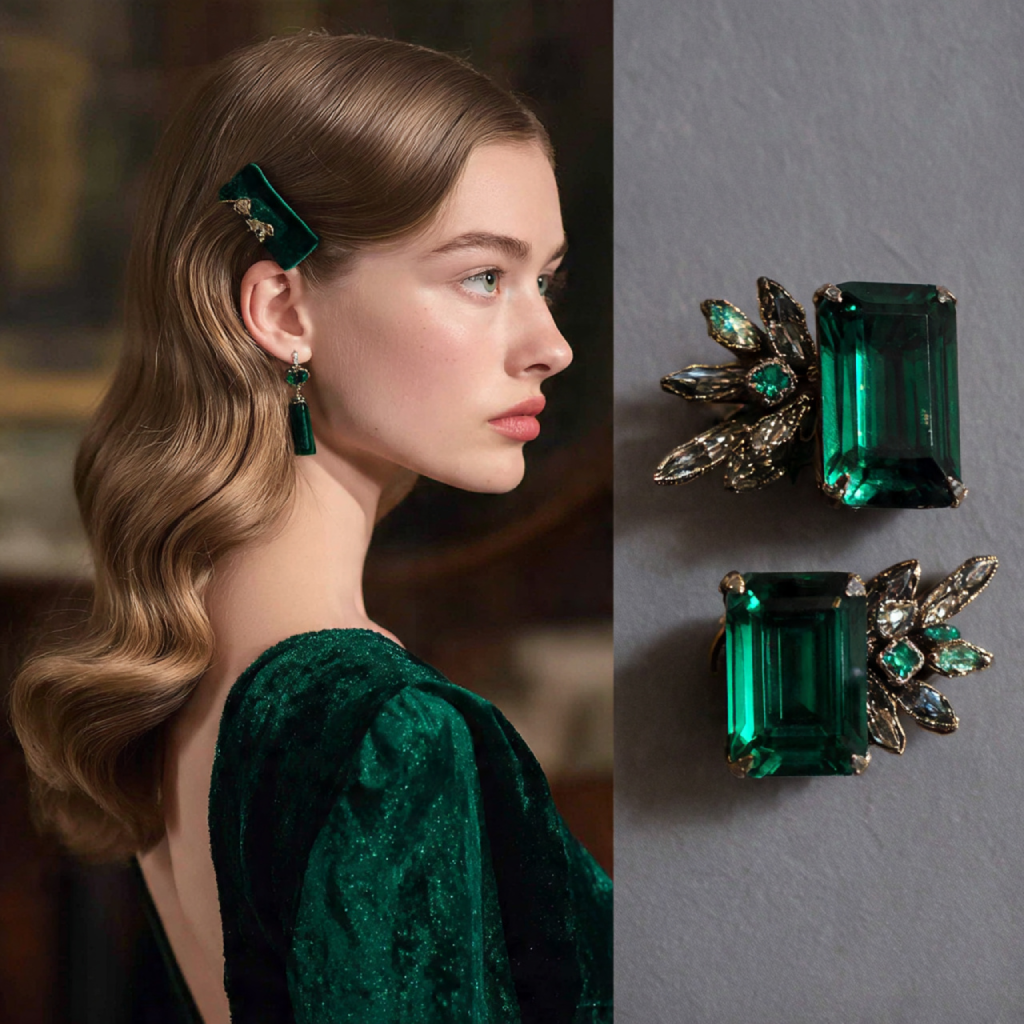 Side-Swept Waves with Forest Green Accessories
