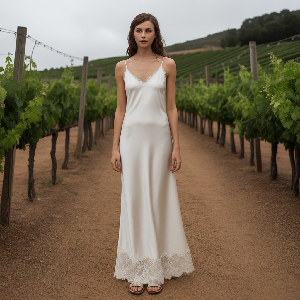 Simple Slip Dress with Lace Trim for Understated Rustic