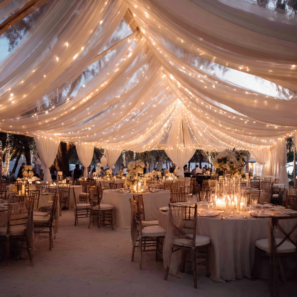 String Light Tents with Draped Fabrics
