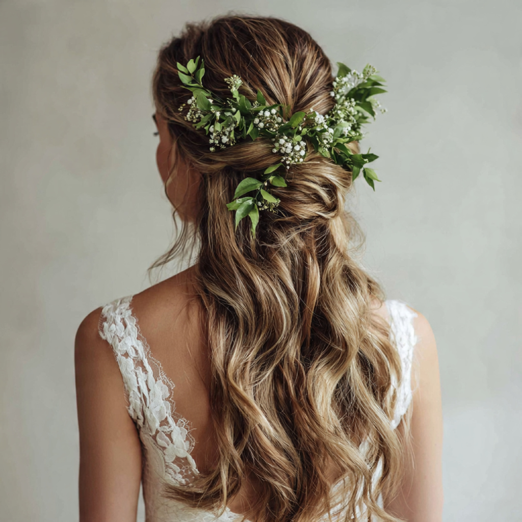 Twisted Half-Up Style with Greenery