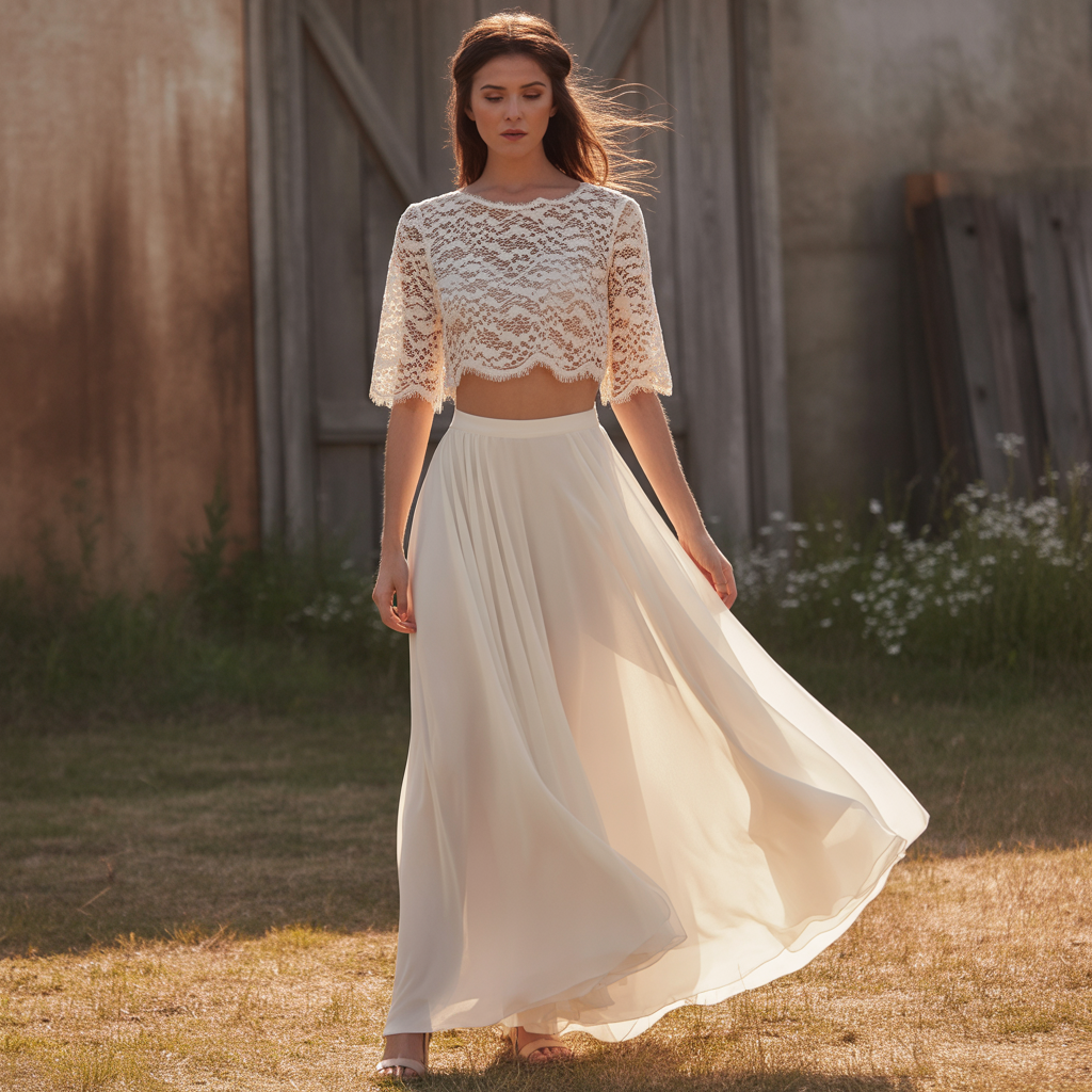 Two-Piece Set: Crop Top & Skirt with Natural Fabrics