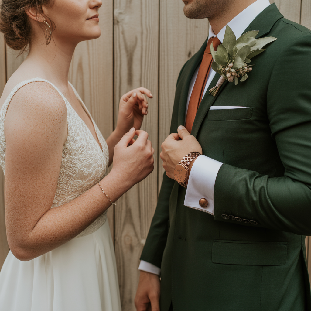 Wedding Attire Accessories in Burnt Orange and Sage Green