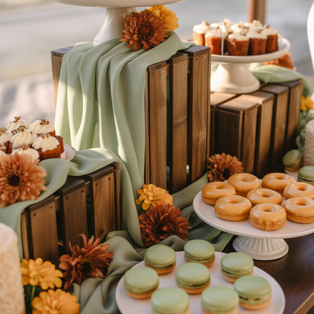 Wedding Dessert Table in Burnt Orange and Sage Green