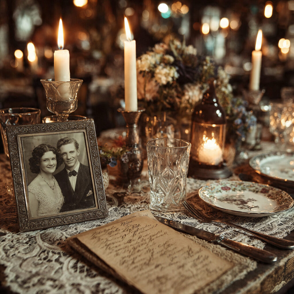 a beautifully set dinner table with candles