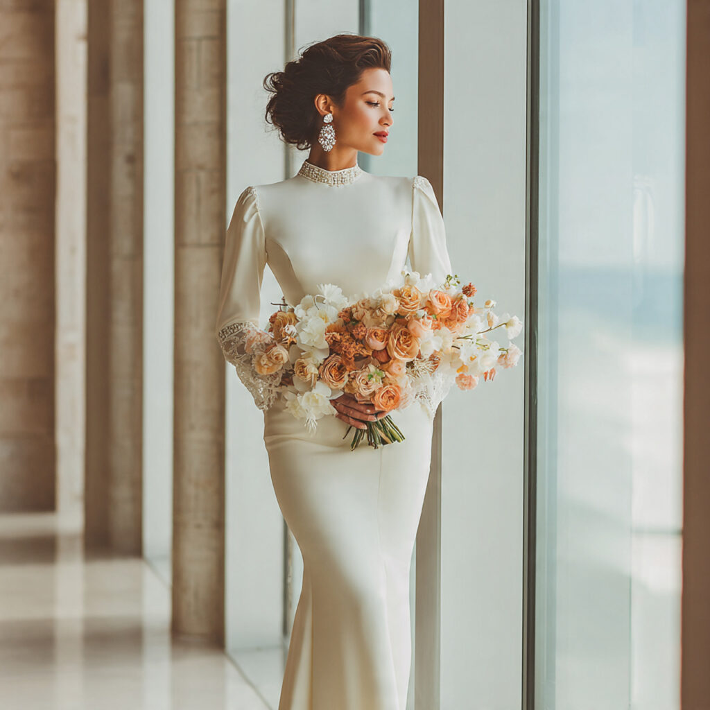 a bride dressed entirely in white