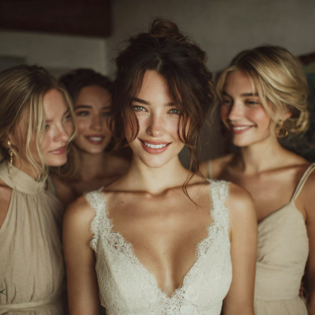 a bride surrounded by her closest friends