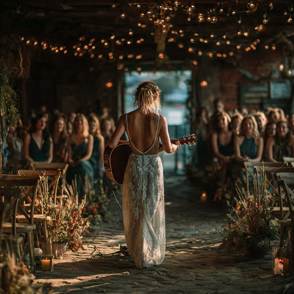a bride walking down the aisle to