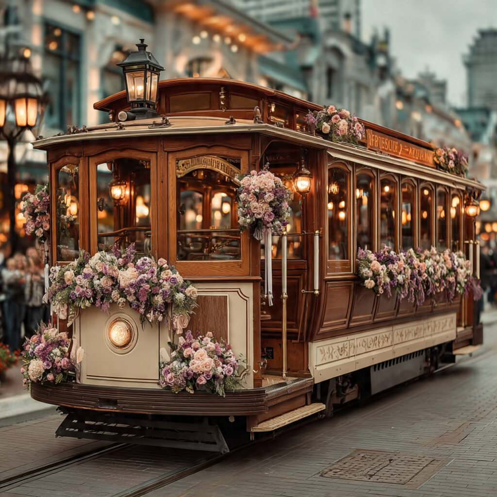 a charming wooden wedding trolley with open