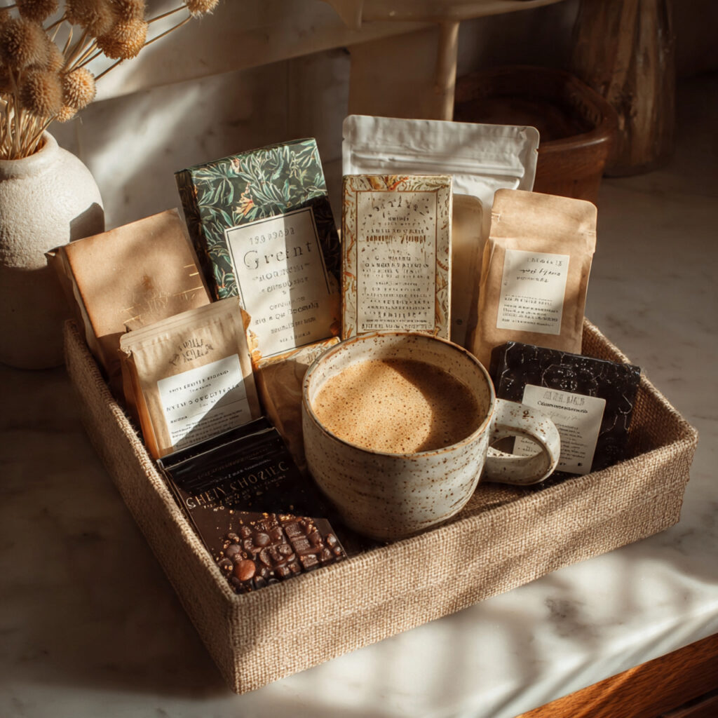 a cheerful unboxing moment of a gourmet