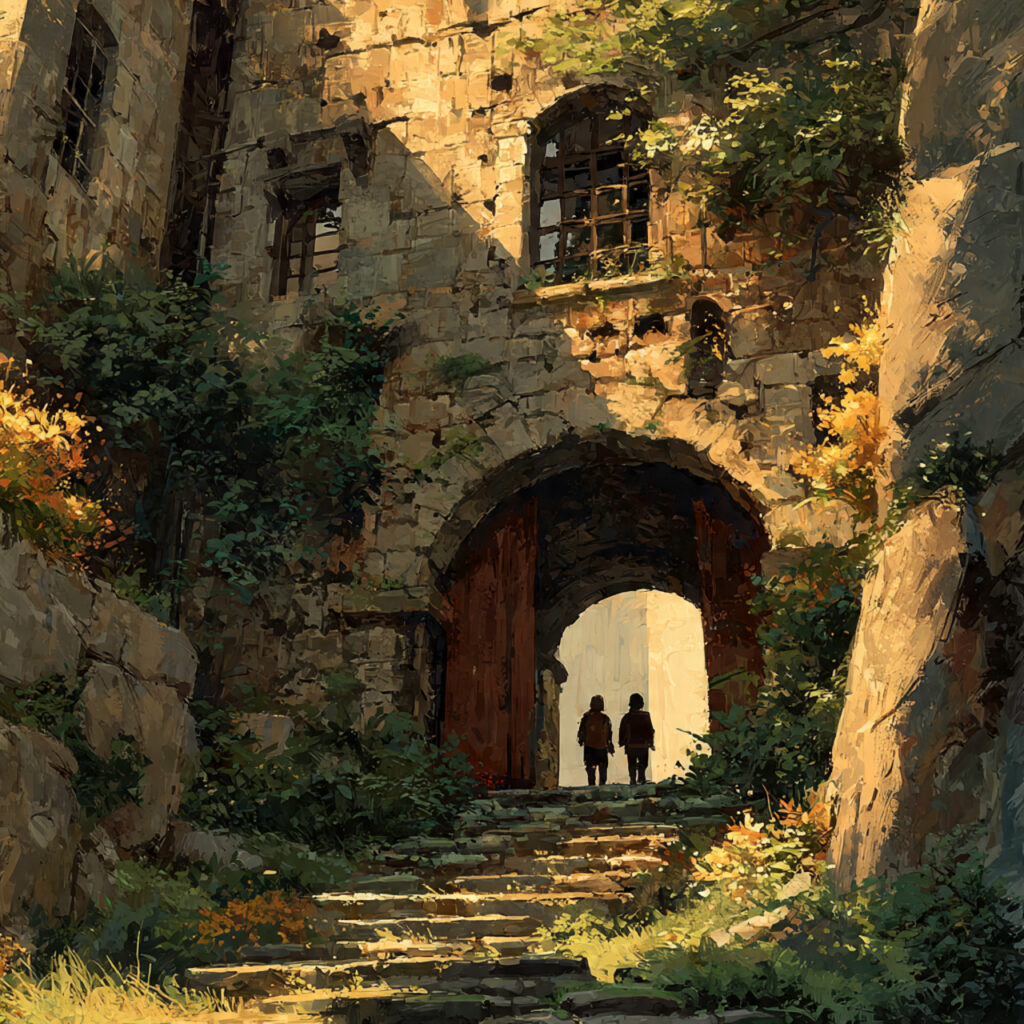 a couple exploring an old historical building