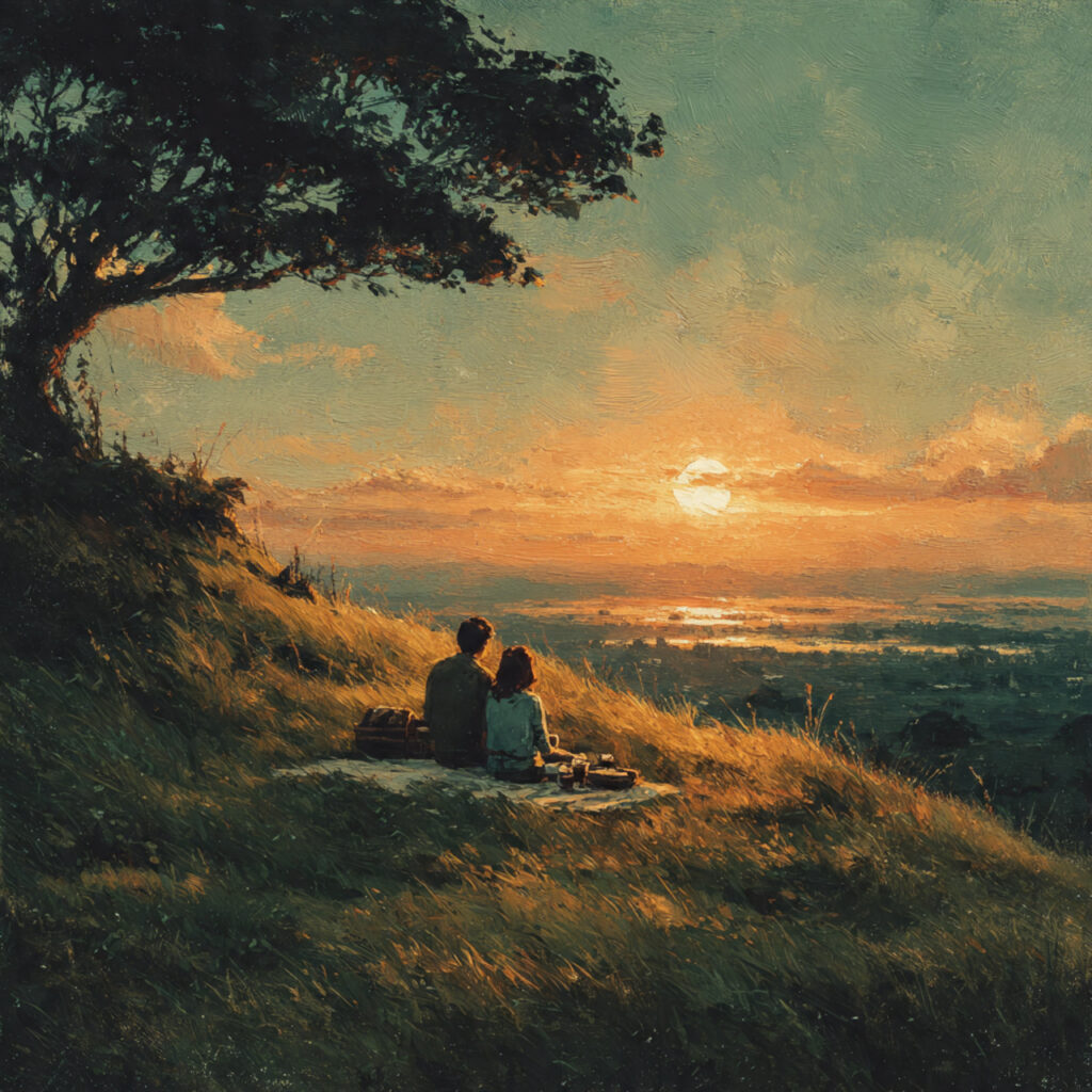 a couple having a picnic on a