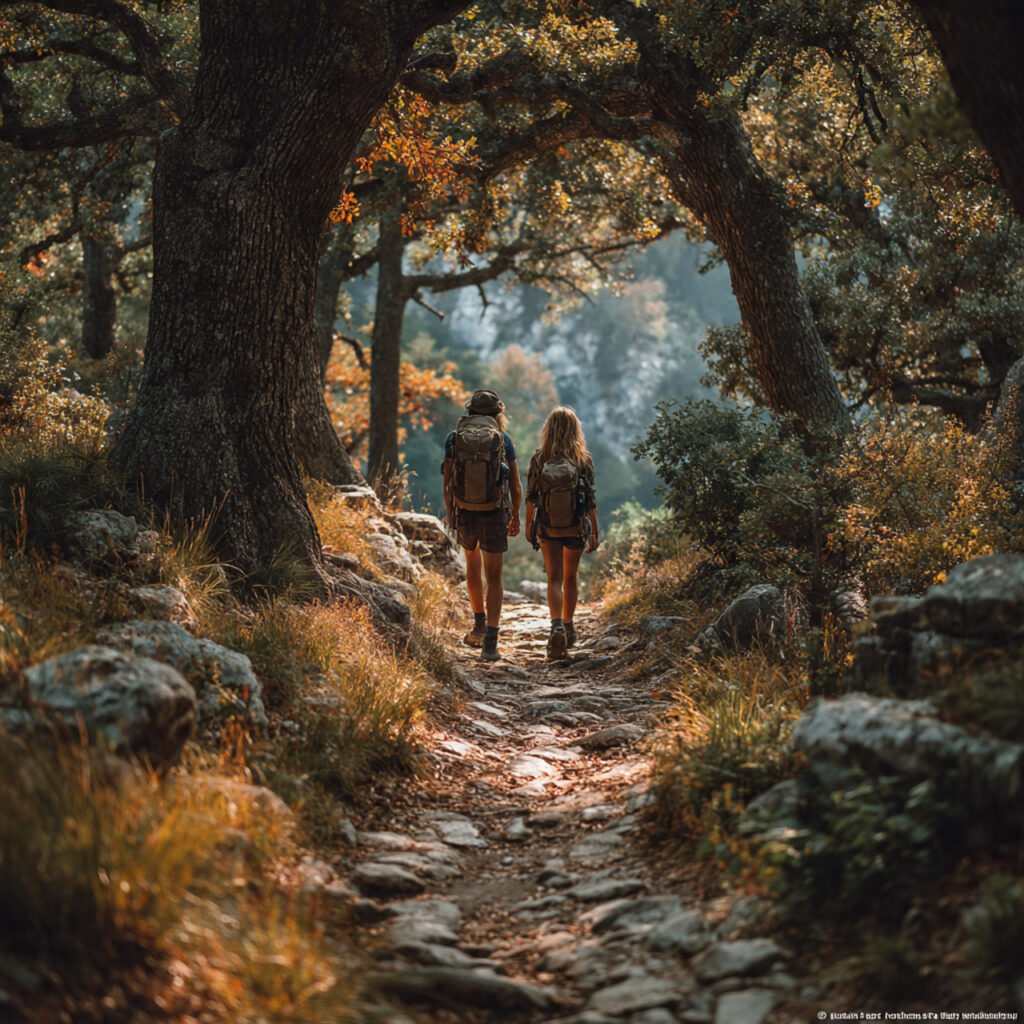 a couple hiking a simple forest trail
