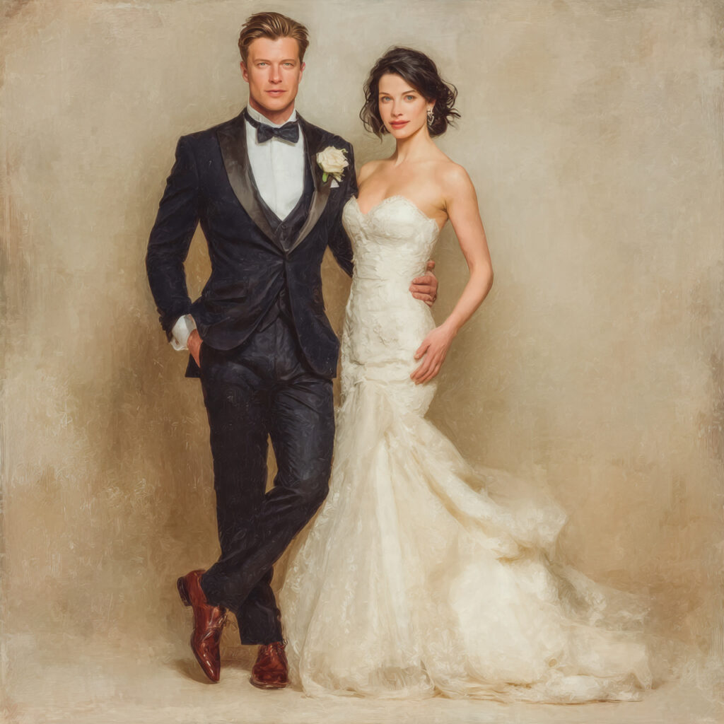 a couple in classic wedding attire elegant
