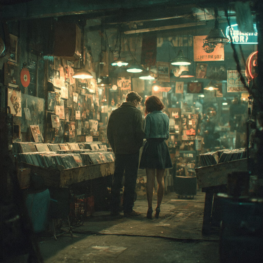 a couple inside a vintage shop browsing