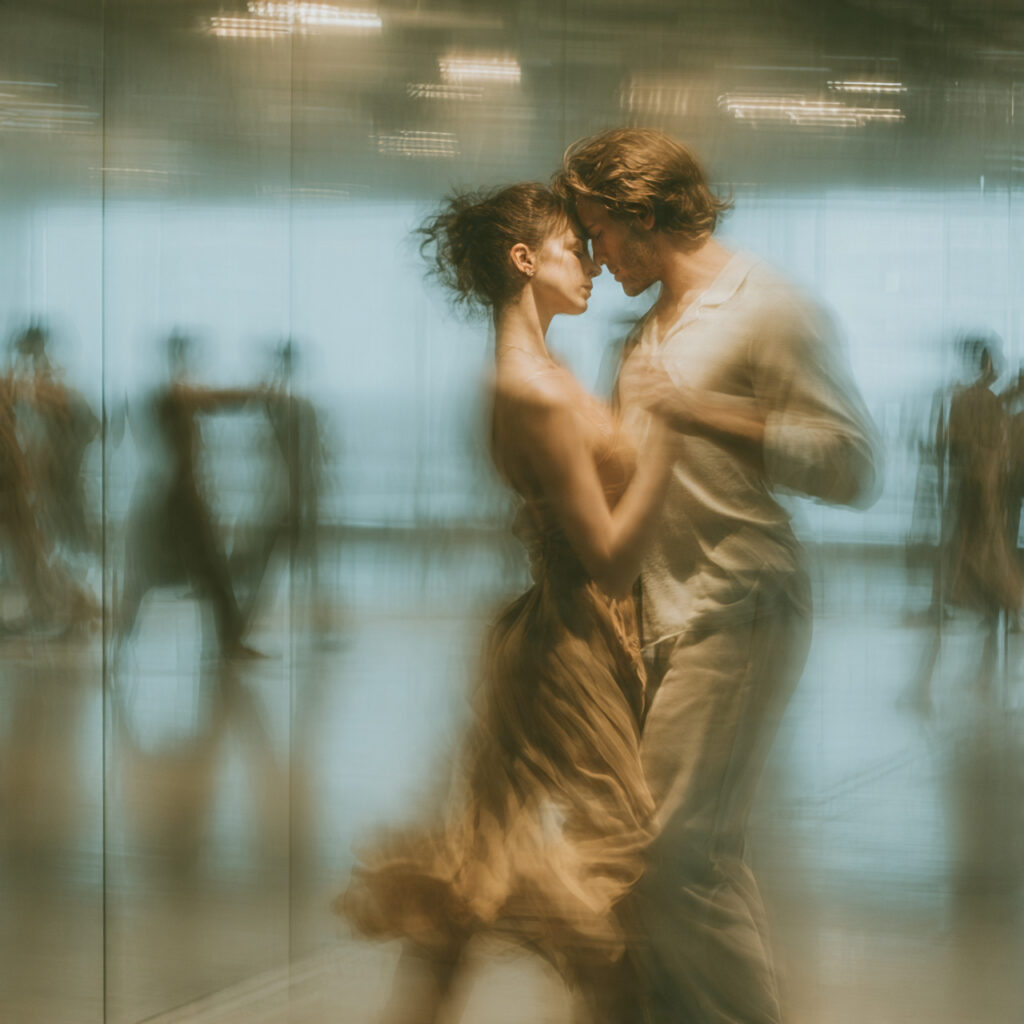 a couple practicing basic dance steps in