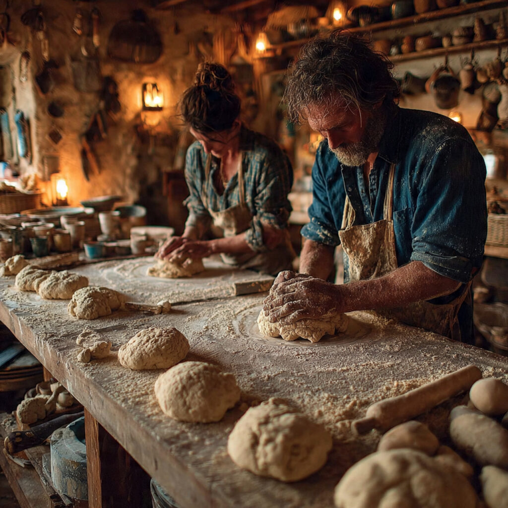 a couple shaping clay in a pottery