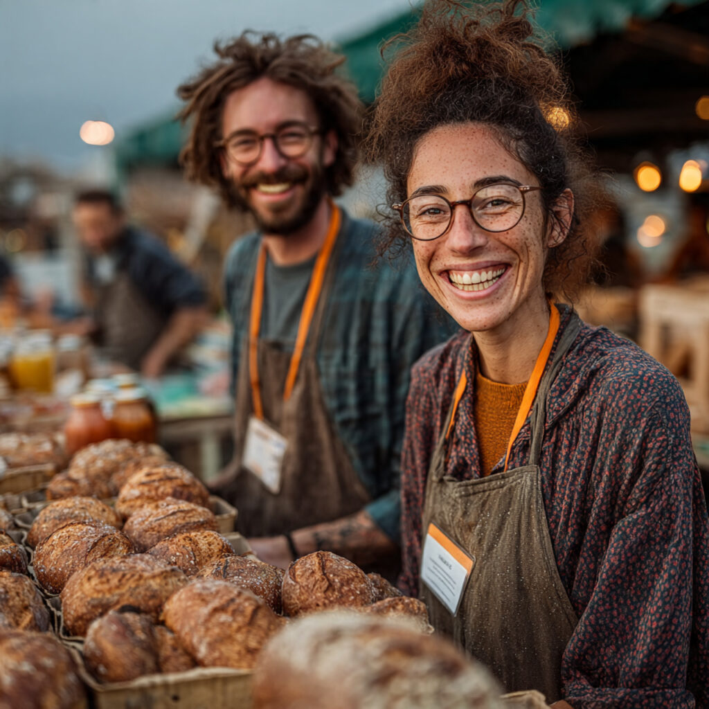 a couple volunteering at a community food