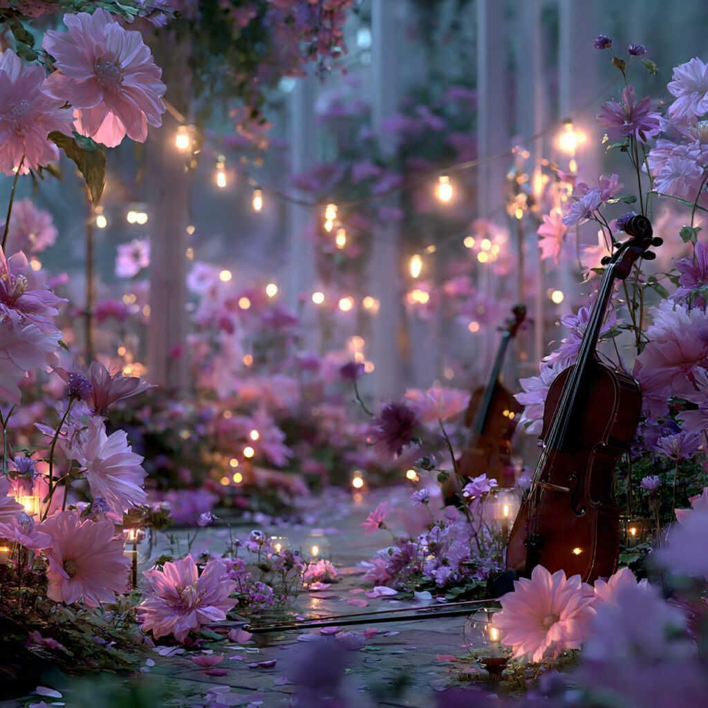 a dreamy garden wedding scene fairy lights