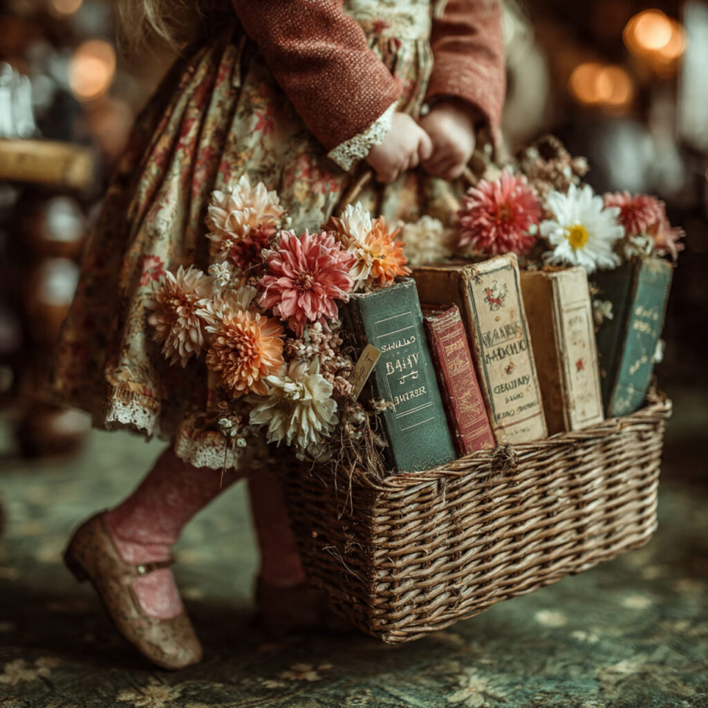 a flower girl carrying a wicker basket