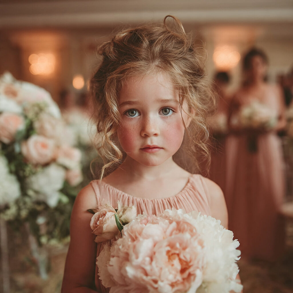 a flower girl dressed as a mini