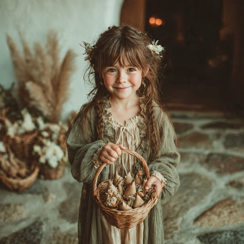 a flower girl handing out small biodegradable