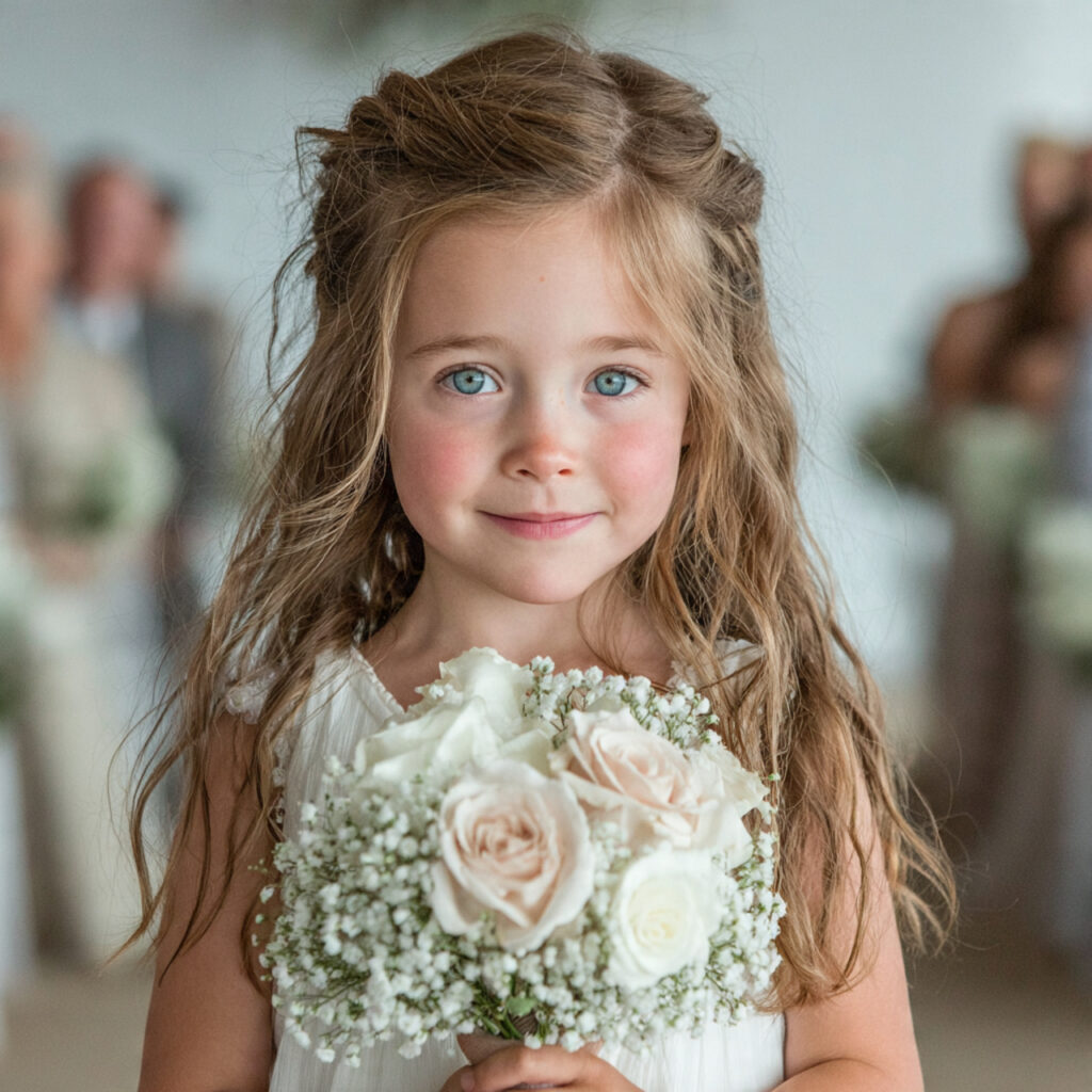 a flower girl holding a tiny bridal style