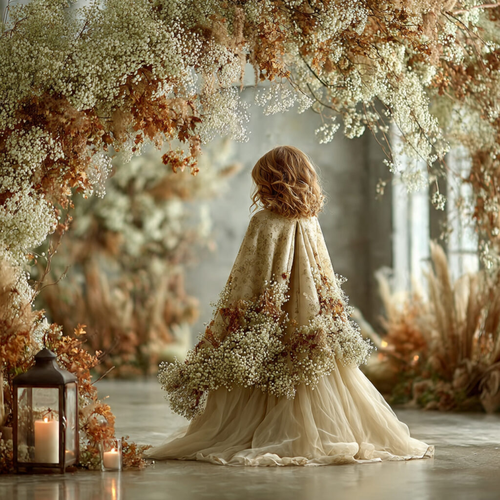 a flower girl wearing a soft floral