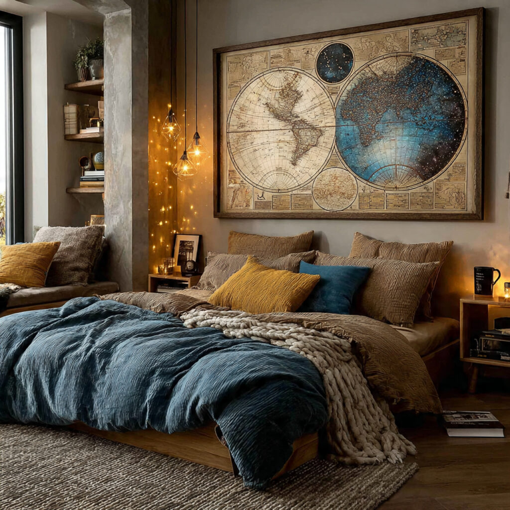 a framed star map hanging on a