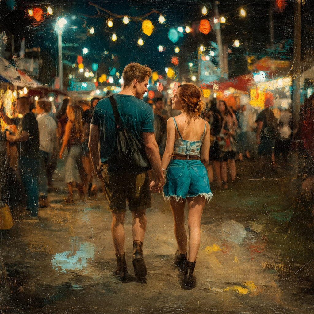 26 Creative Seasonal Engagement Photos Ideas to Capture Your Love 20 a imagecouple walking through a summer festival