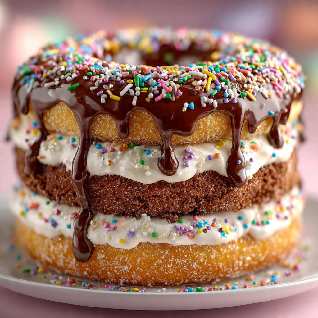 a layered cake made entirely of donuts