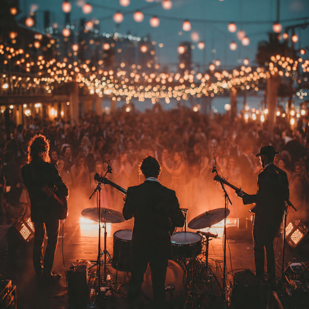 a live wedding band on stage with