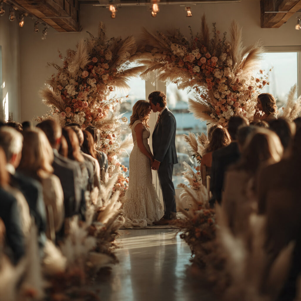 a minimalist intimate wedding scene with soft