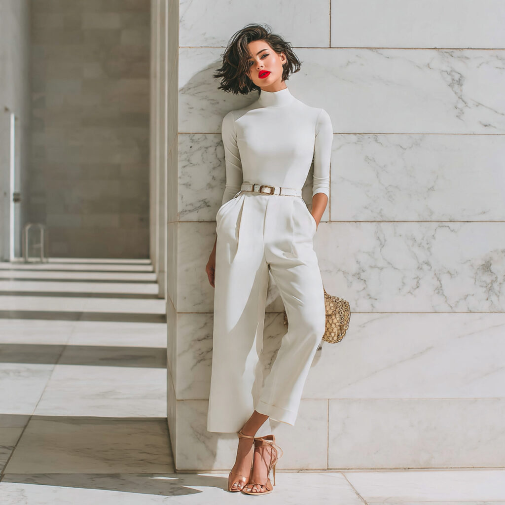a modern bride in a wide leg white