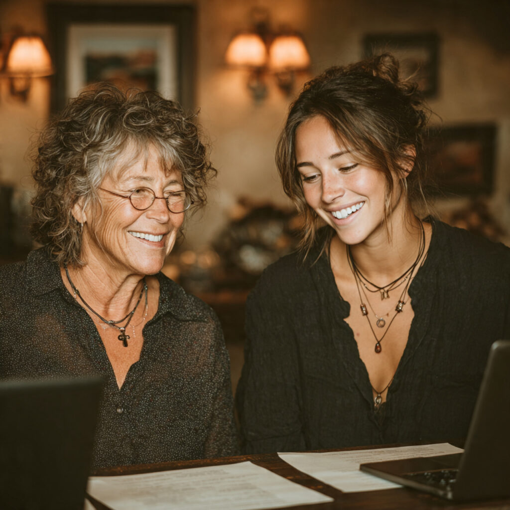 a mother and bride reviewing guest lists