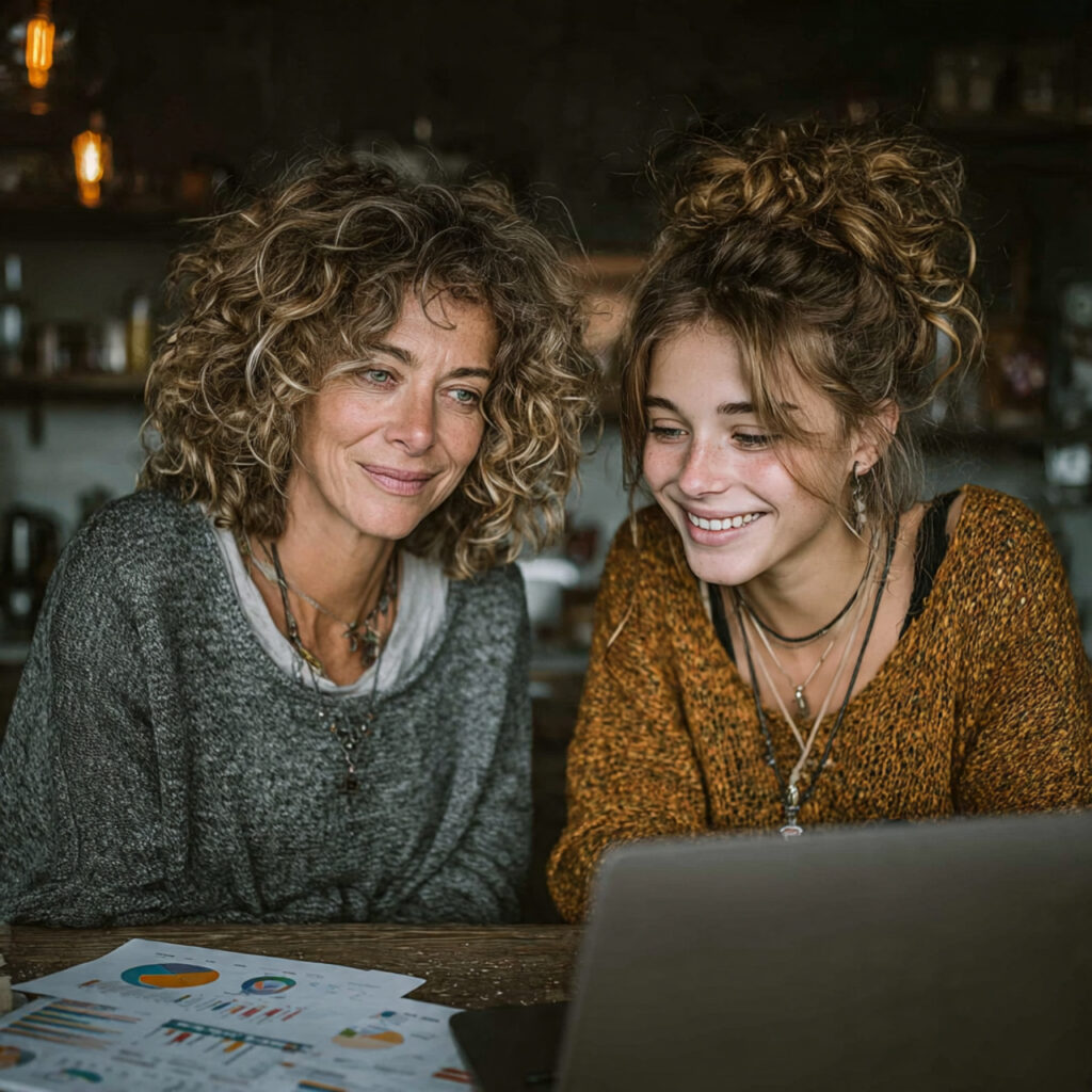 a mother and daughter sitting together discussing