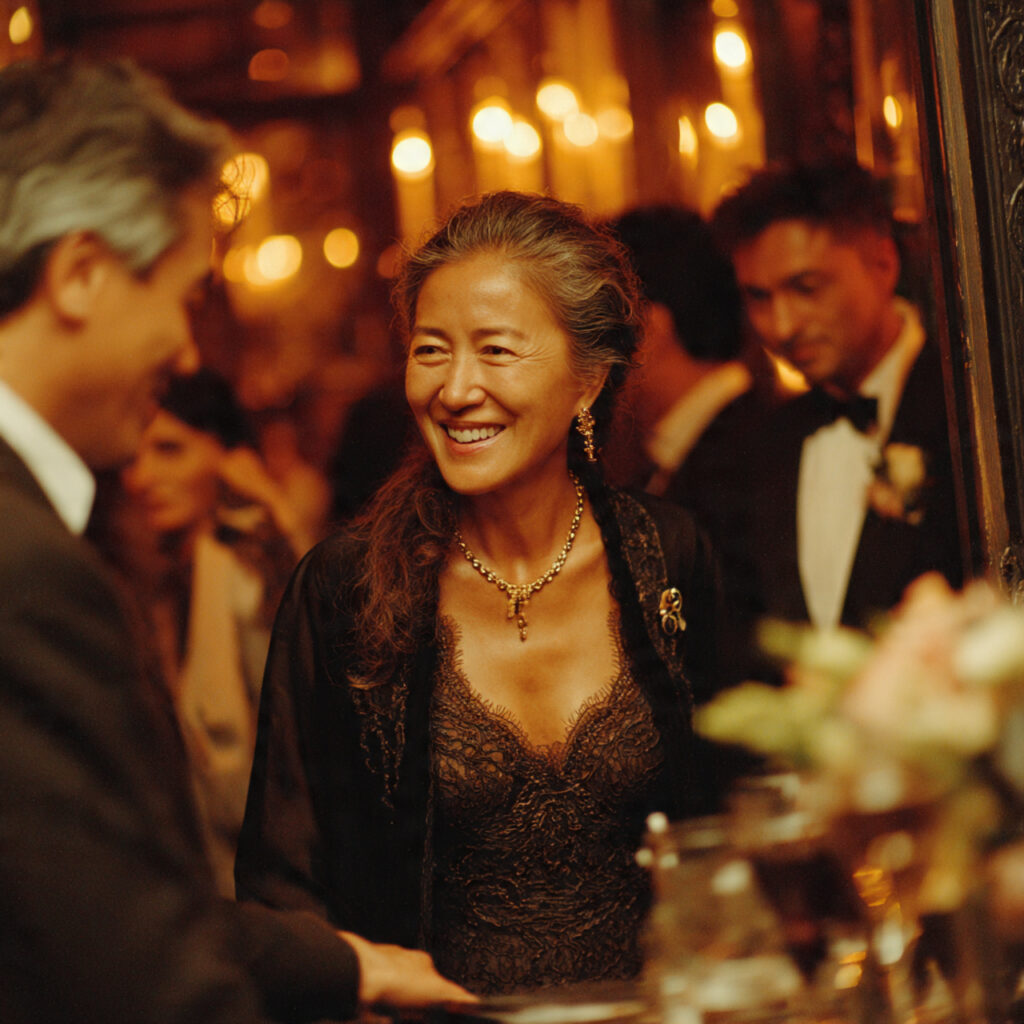 a mother greeting wedding guests at the