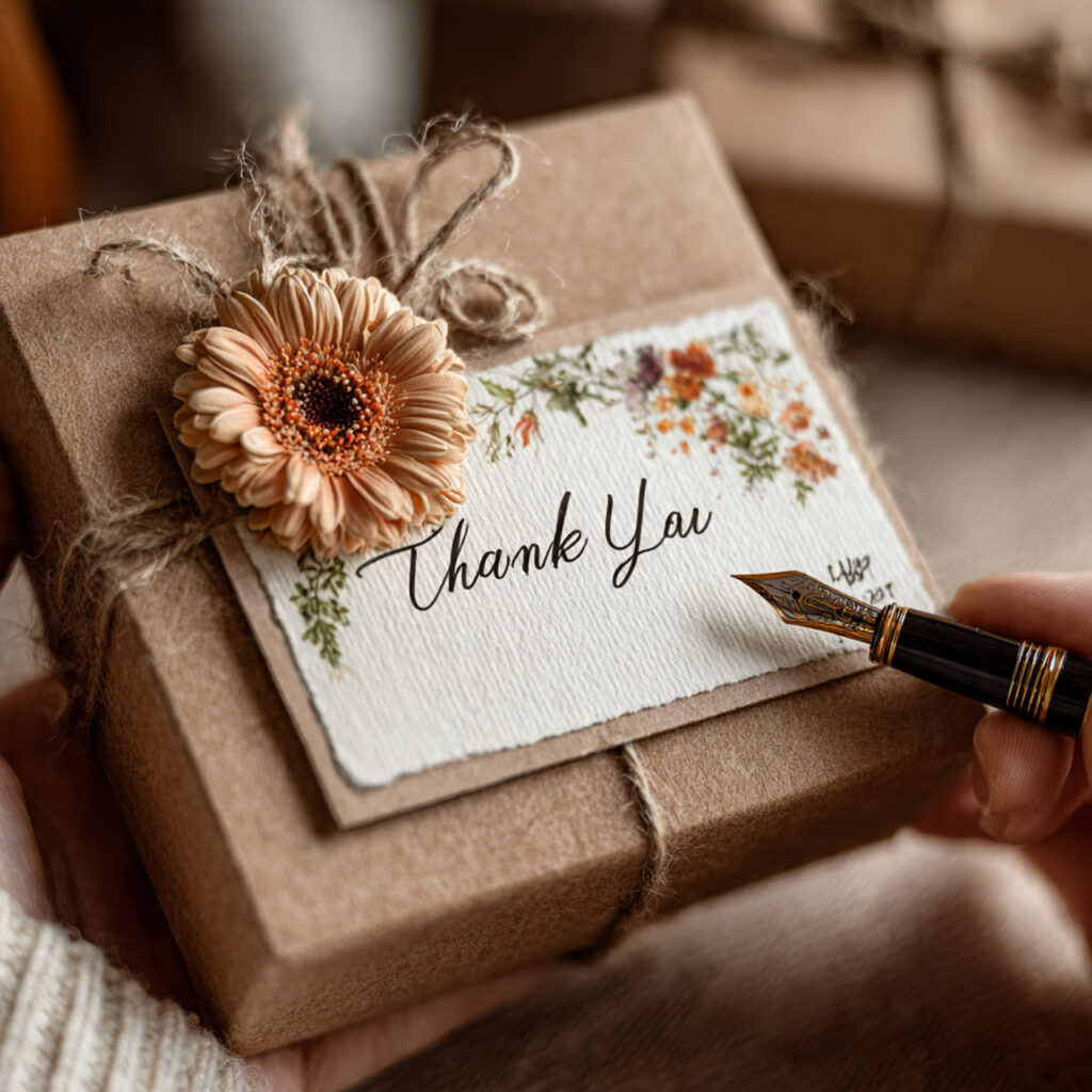 a planner giving a thank you gift to