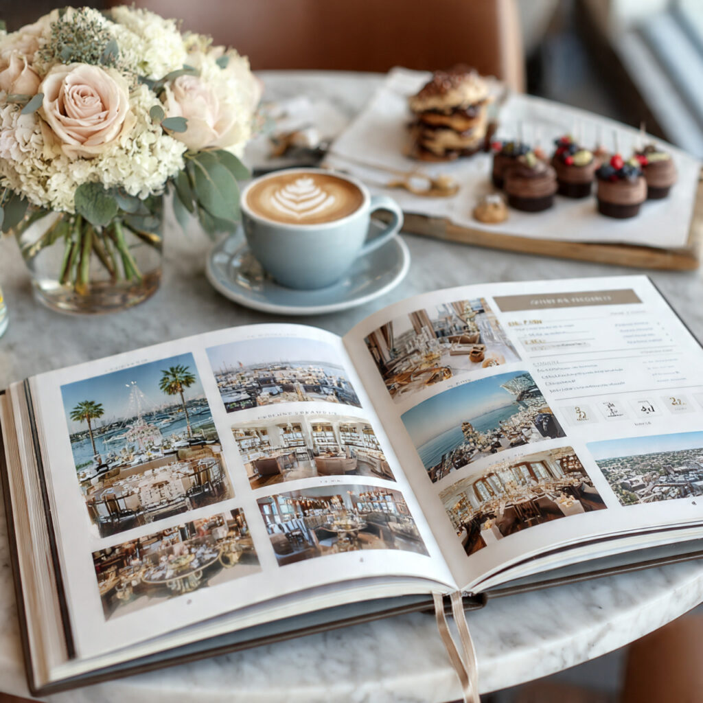 a professional wedding planning portfolio spread open