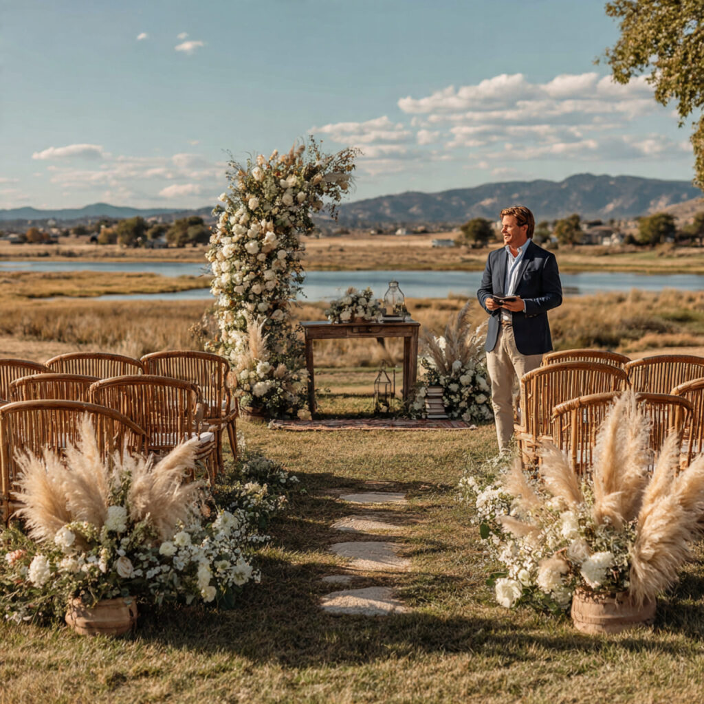 a serene wedding ceremony setup with an