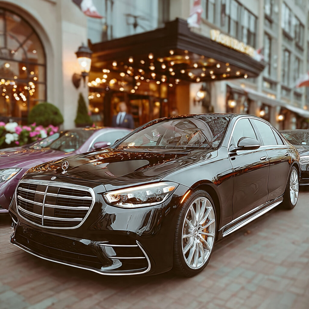 a sleek black mercedes sedan with minimal