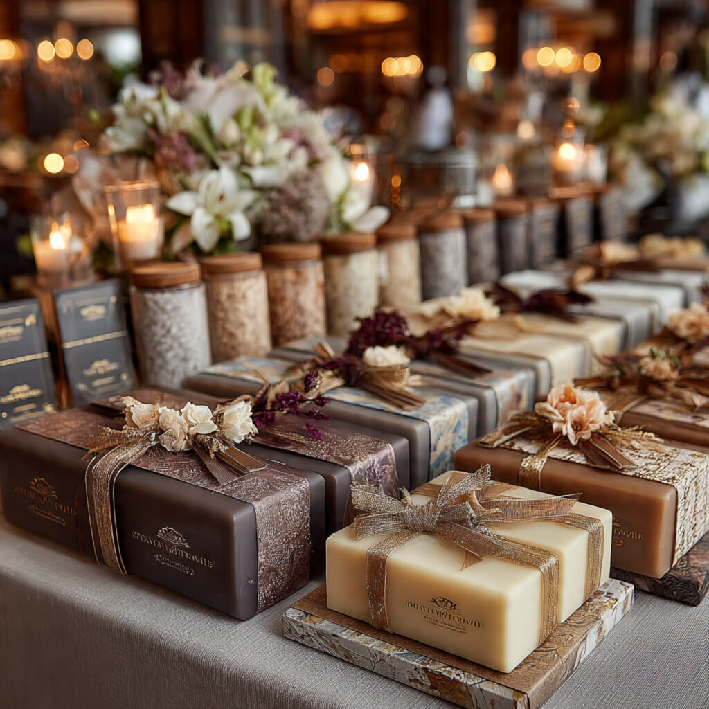 a table filled with neatly arranged wedding