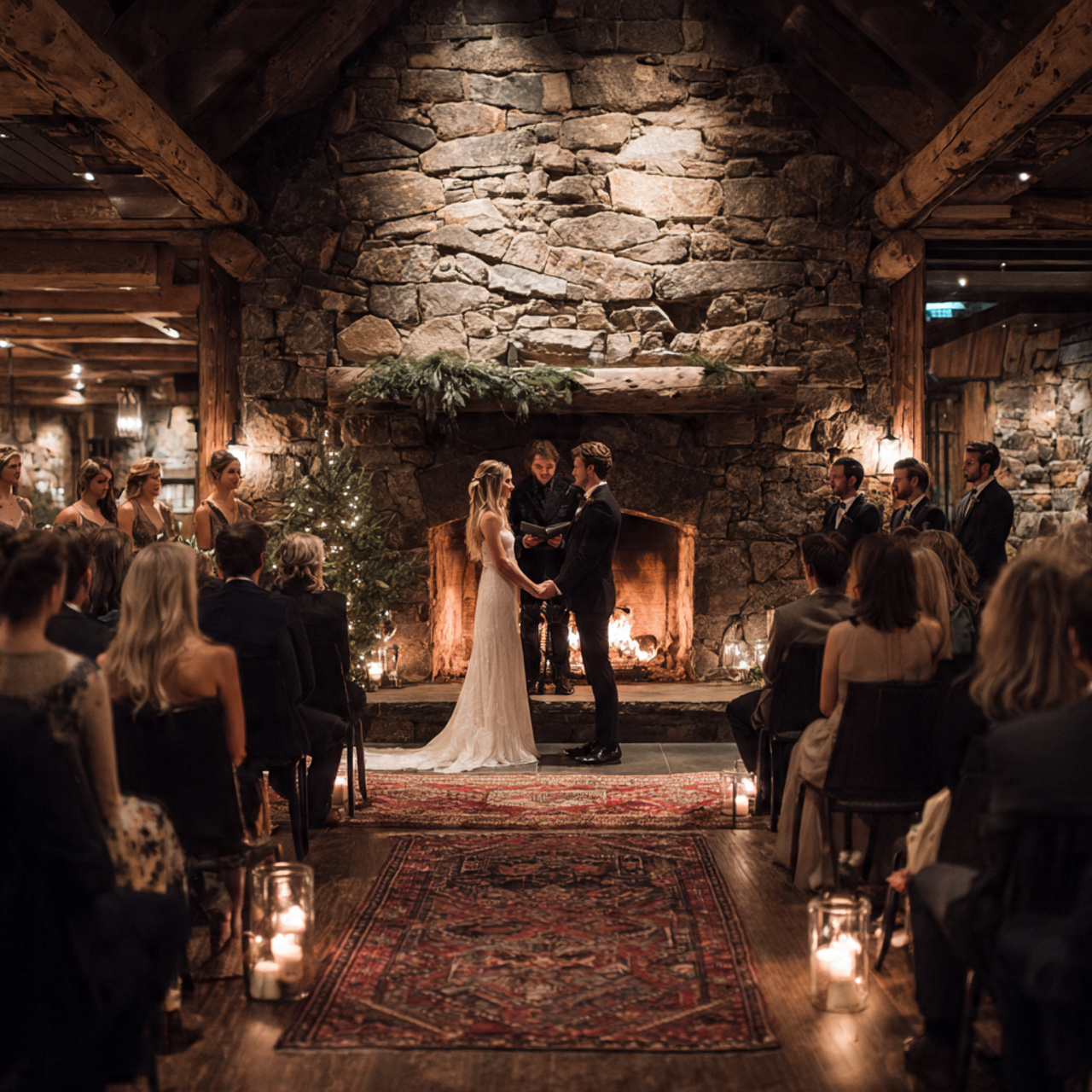 Cozy Fireplace Ceremony Ambiance