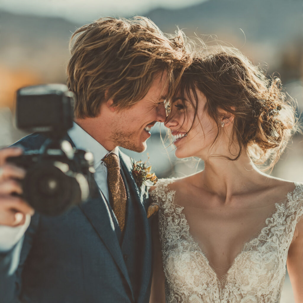 a wedding photographer capturing a couple in