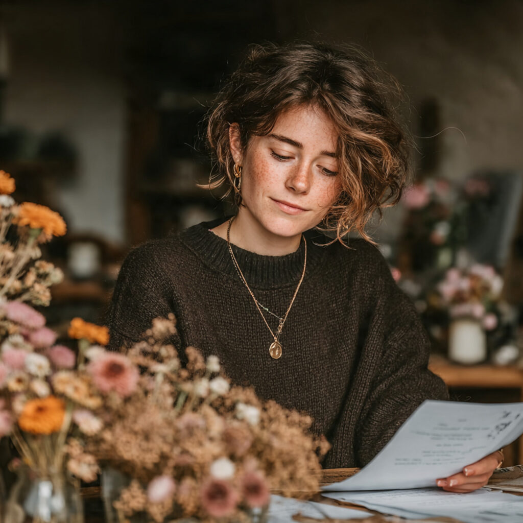 a wedding planner reviewing contracts legal papers