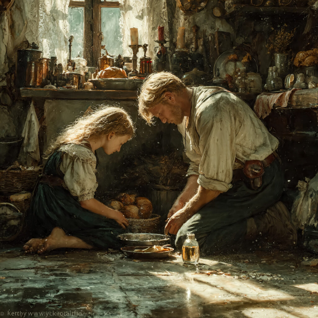 a young couple kneeling before their parents