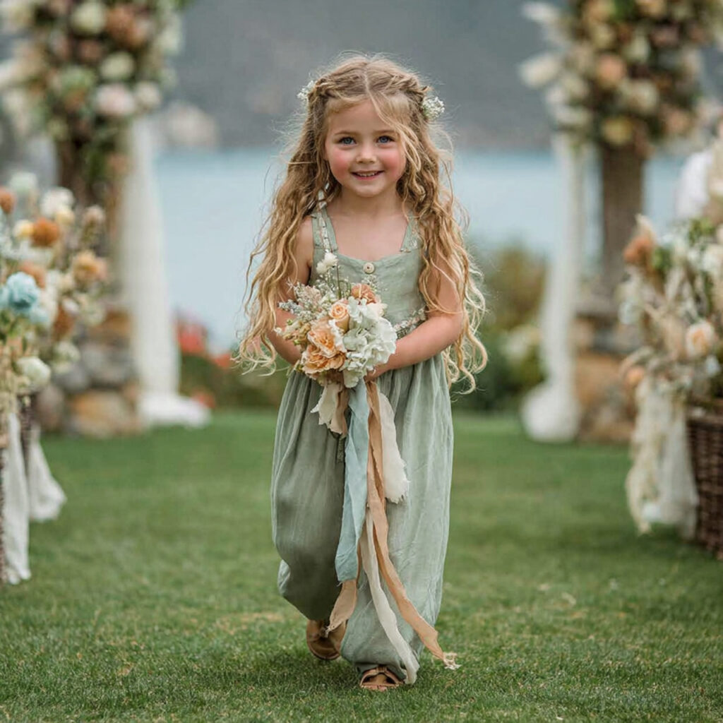 a young flower girl walking down an
